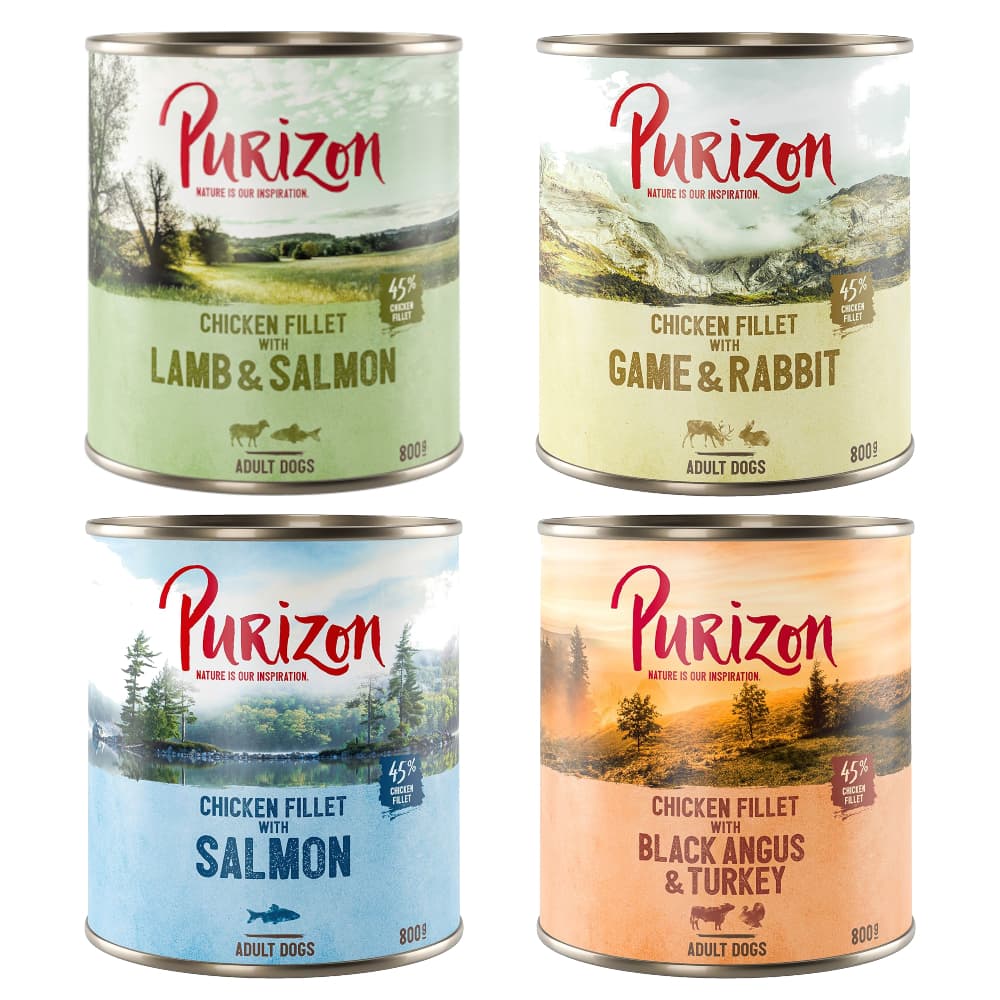 konomipakke: 24 x 800 g Purizon Adult - Mix: 4 varianter
