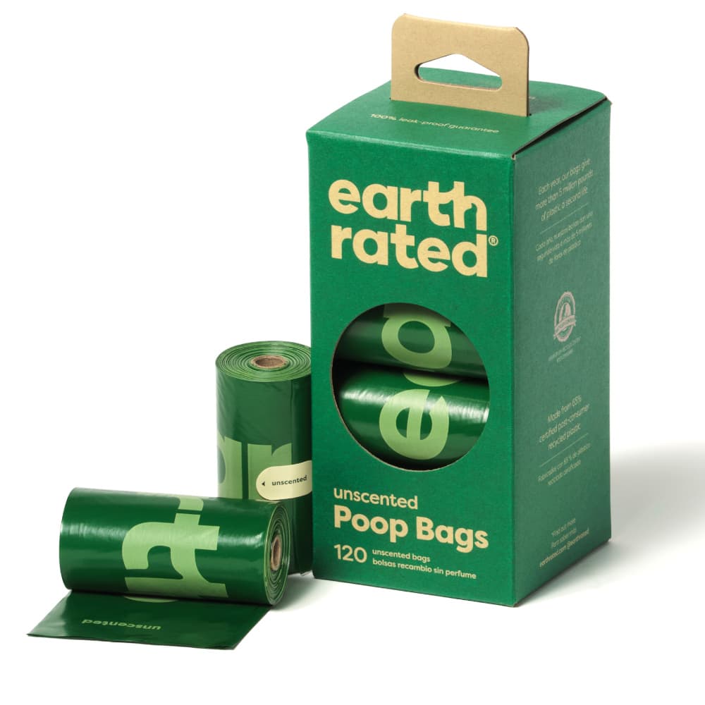 Earth Rated hundeaffaldsposer i ruller - 8 ruller med 15 poser i hver, uden parfume (120 poser)