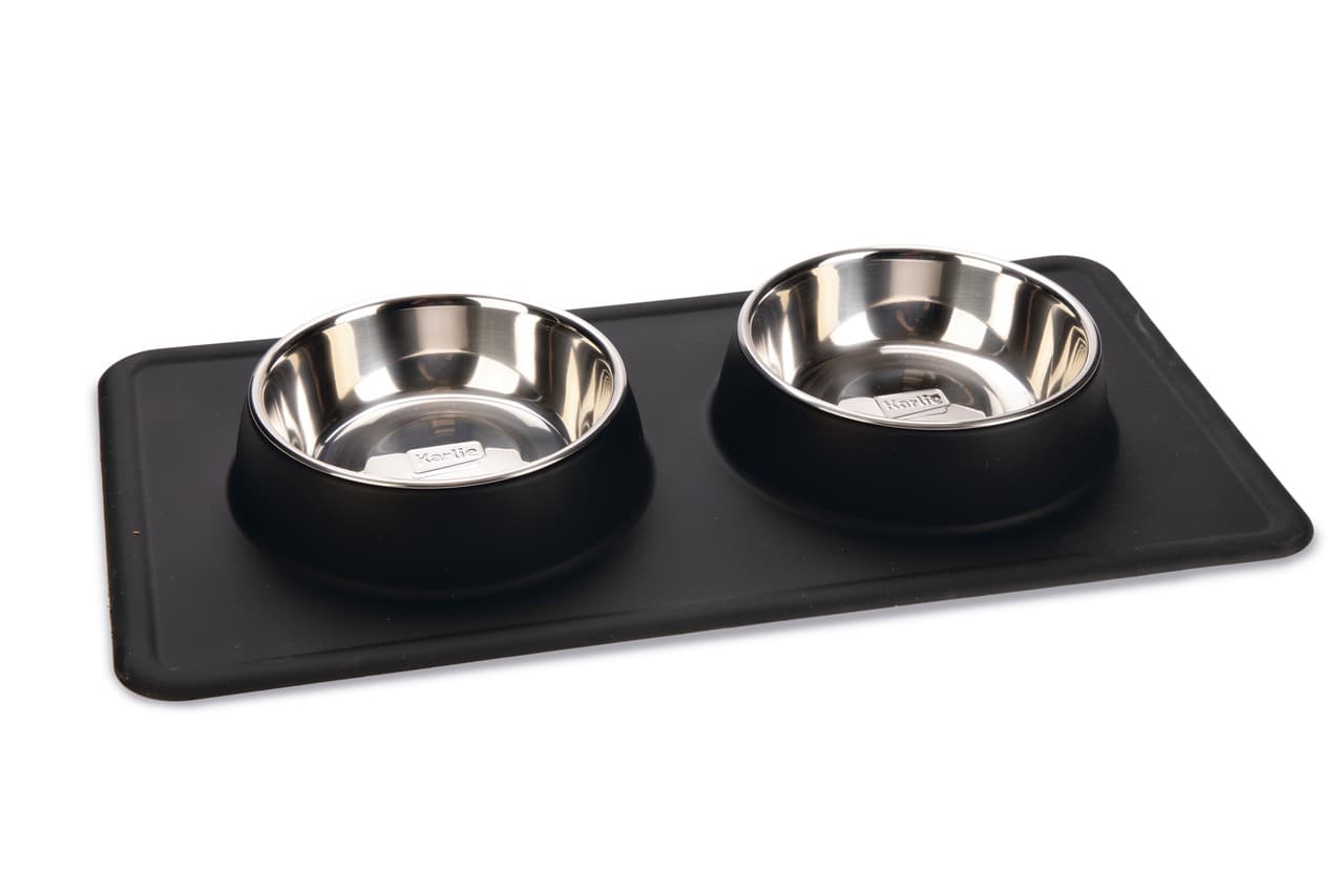 Karlie Dex Diner Set Silikon Dobbeltskl - Sort: 2 X 350 ml,  14 cm