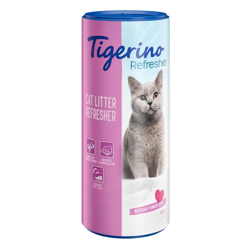 Tigerino Refresher - deodorant til kattegrus - 3 duftvarianter - Økonomipakke: Babypudder (2 x 700 g)
