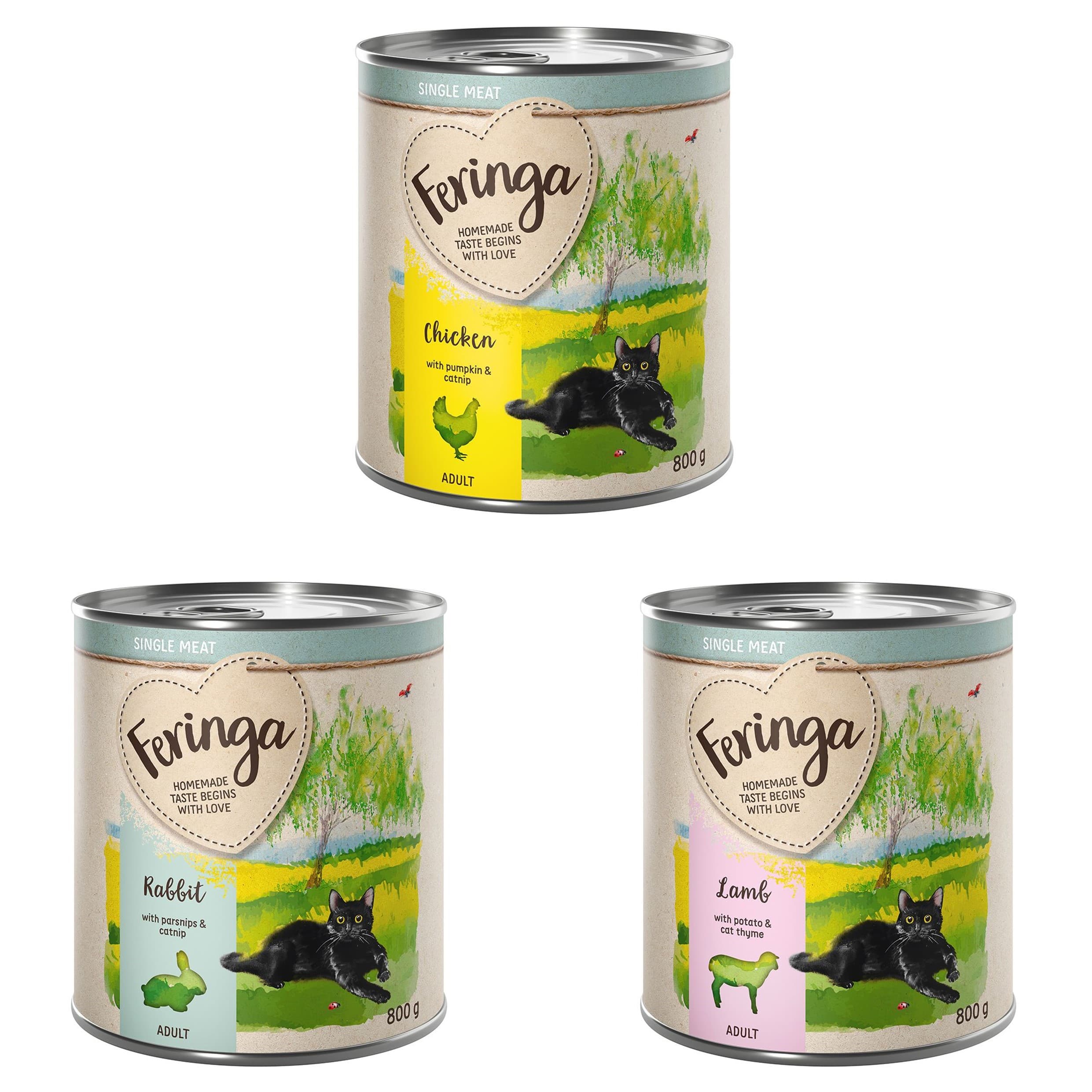Feringa Single Meat Menu 12 x 800 g - Mixpakke 1 (Kylling, Kanin, Lam)