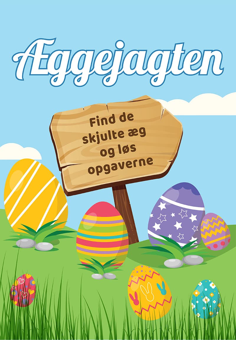 Påske æggejagt for børn på 6-8 år med sjove opgaver og æggekurv