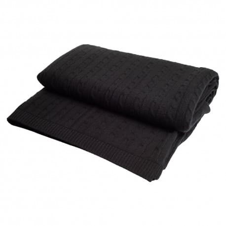Plaid i cashmere – sort, kabelstrikket