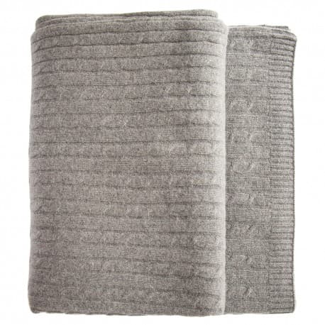 Plaid i merinould og cashmere – grå, kabelstrikket