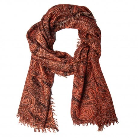Orange cashmeretørklæde med paisley print