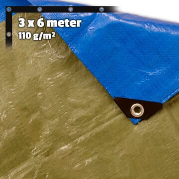 PE presenning, 3x6m, blå/kaki, 110 gr/m2