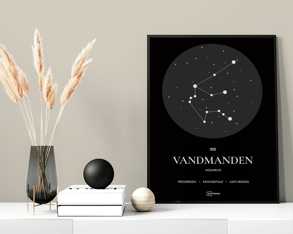 Vandmanden Stjernetegn Plakat Sort 70×100 cm (B1)