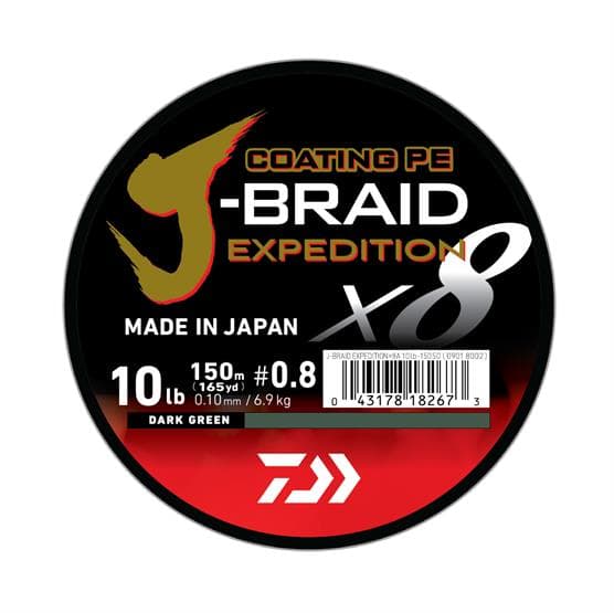 Påspoling Fletline Daiwa J-Braid Expedition, Dark Green 0,16 mm