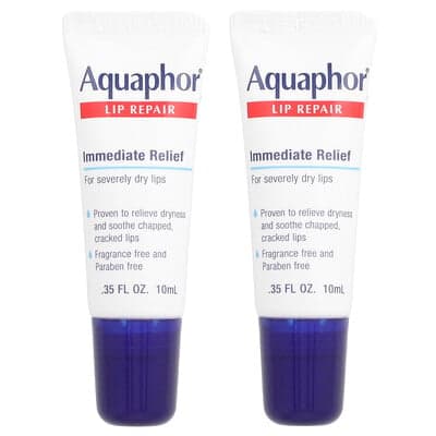 Aquaphor, Læbereparation, øjeblikkelig lindring, parfumefri, 2 tuber, 10 ml pr. stk.