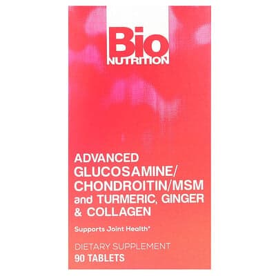 Bio Nutrition, Avanceret glukosamin/kondroitin/MSM og gurkemeje, ingefær og kollagen, 90 tabletter