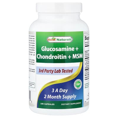 Best Naturals, Glucosamin + Chondroitin + MSM, 180 kapsler