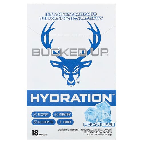 Bucked Up, Hydration™, Polarblå, 18 pakker, 16,2 g pr. stk.