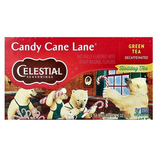 Celestial Seasonings, Grøn te til jul, Candy Cane Lane®, koffeinfri, 18 tebreve, 35 g