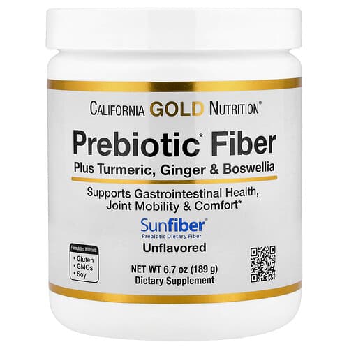 California Gold Nutrition, Præbiotisk fiber plus gurkemejeekstrakt, økologisk ingefærekstrakt og boswelliaekstrakt, 189 g