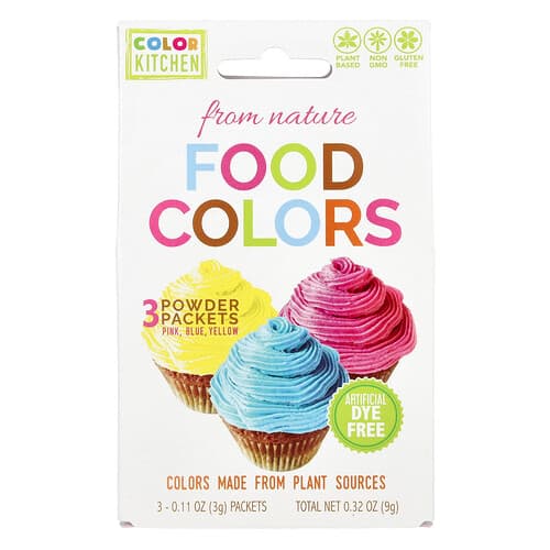 ColorKitchen, Naturlige fødevarefarver, flerfarvede, 3 pulverpakker, 0,11 oz (3 g) pr. stk.