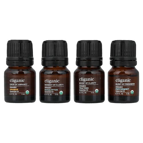 Cliganic, The Basics, aromaterapisæt med æteriske olier, sæt med 4 dele