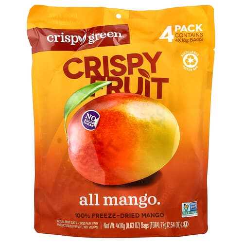 Crispy Green, Sprød frugt, ren mango, 4 pakker, 18 g pr. stk.