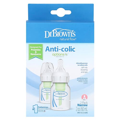 Dr. Brown's, Natural Flow®, Anti-kolik Option+™ sutteflaske, P/0 måneder +, 2-pakning, 60 ml pr. stk.