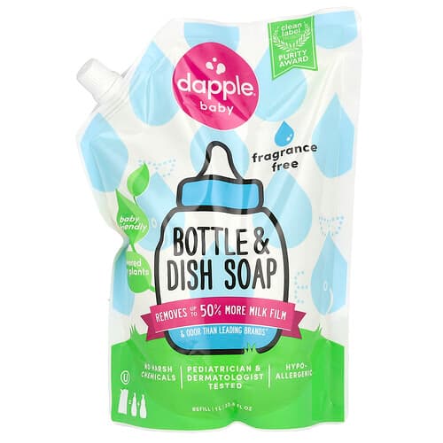 Dapple Baby, Flaske- og opvaskemiddelrefill, parfumefri, 1 l