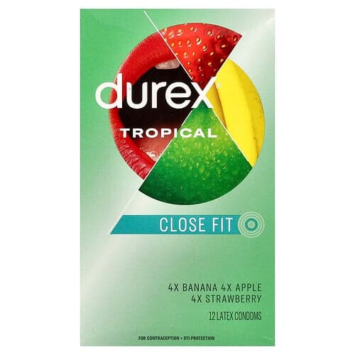 Durex, Latexkondomer, Tropical, Tætsiddende pasform, 12 latexkondomer