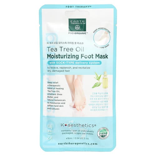 Earth Therapeutics, Pro-Organic, Fugtgivende Fodmaske, Tea Tree Olie, 1 Par, 16 ml