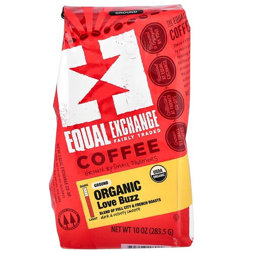 Equal Exchange, Økologisk kaffe, Love Buzz, malet, fuld by & fransk ristning, 283,5 g