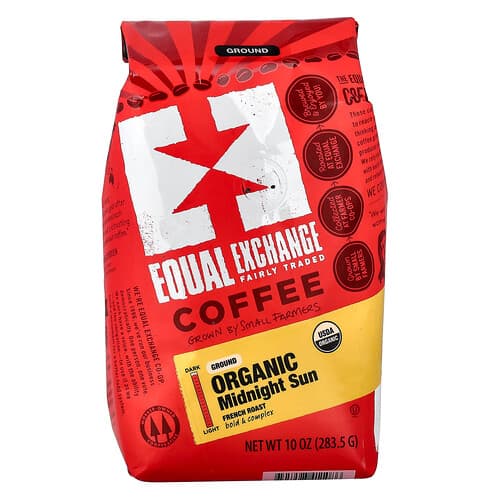 Equal Exchange, Økologisk kaffe, midnatssol, malet, fransk ristet, 283,5 g
