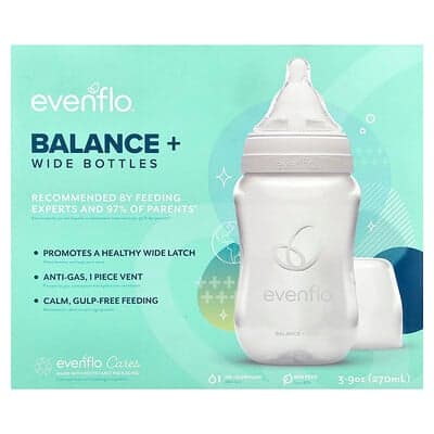 Evenflo Feeding, Balance+ flasker, brede, 0+ måneder, langsom flow, 3 flasker, 9 oz (270 ml) pr. stk.