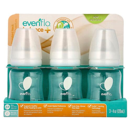 Evenflo Feeding, Balance+ flasker, standard, 0+ måneder, langsom flow, 3 flasker, 120 ml pr. stk.