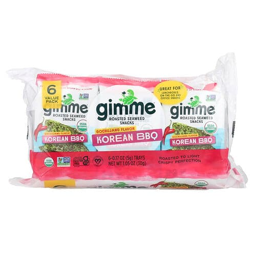 gimMe, Ristede tangsnacks, koreansk BBQ, 6 pakker, 0,17 oz (5 g) pr. stk.