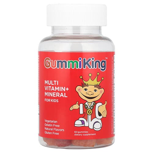 GummiKing, Multivitamin + mineral til børn, drue, citron, appelsin, jordbær og kirsebær, 60 vingummier