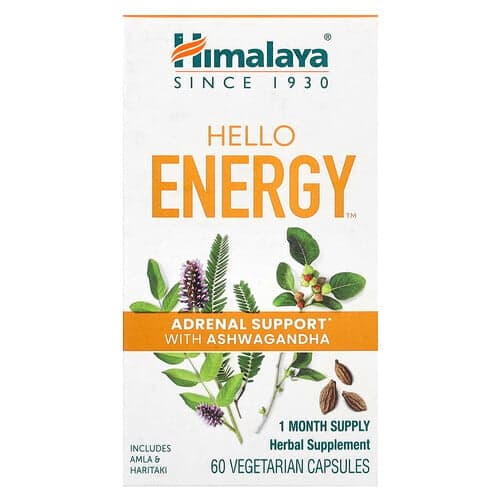 Himalaya, Hello Energy, binyrebarkstøtte med Ashwagandha, 60 vegetariske kapsler