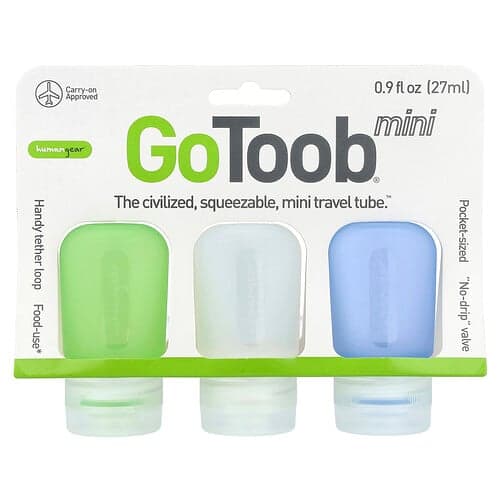 Humangear, GoToob® Mini, blå, klar og grøn, 3-pakning, 27 ml pr. stk.