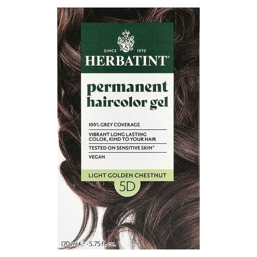 Herbatint, Permanent hårfarvegel, 5D lys gylden kastanje, 170 ml