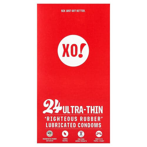 Here We Flo, XO! Ultratynde Righteous kondomer af gummi med glidecreme, duftfrie, 24 kondomer