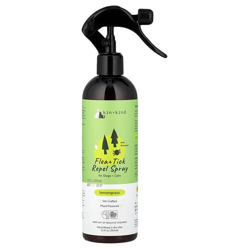 Kin+Kind, Loppe- og flåtafvisende spray, til hunde og katte, citrongræs, 354 ml