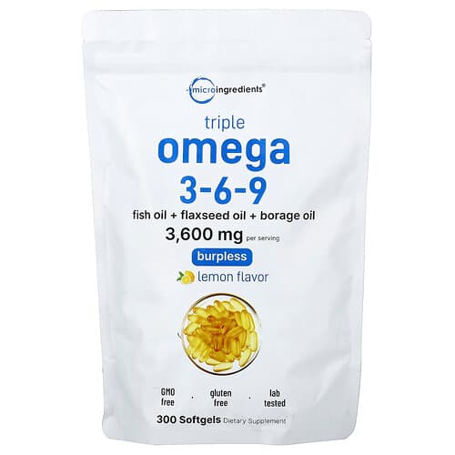 Micro Ingredients, Triple Omega 3-6-9, Citron, 300 softgels