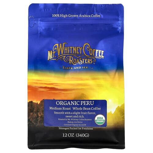Mt. Whitney Coffee Roasters, Økologisk Peru, hele bønner kaffe, medium ristet, 340 g