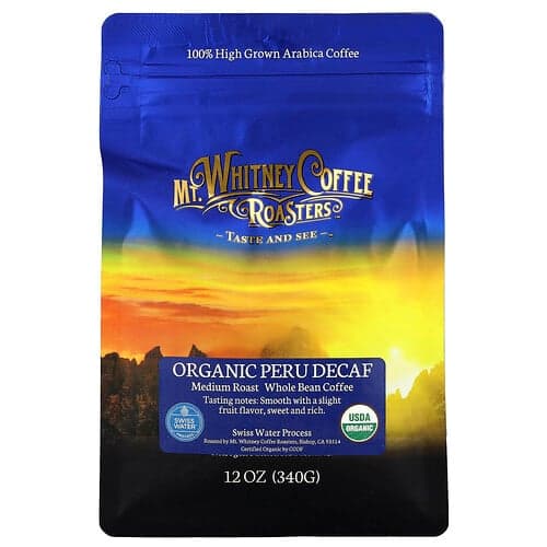 Mt. Whitney Coffee Roasters, Økologisk koffeinfri peruansk bønne, medium ristet, 340 g