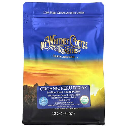 Mt. Whitney Coffee Roasters, Økologisk peruansk koffeinfri, malet kaffe, medium ristet, 340 g