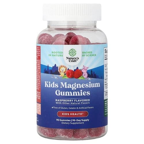 Nature's Craft, Børne Magnesium Gummies, Hindbær, 90 Gummies