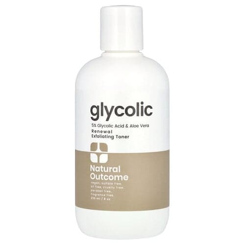 Natural Outcome, Glykolsyre, fornyende eksfolierende toner, parfumefri, 235 ml