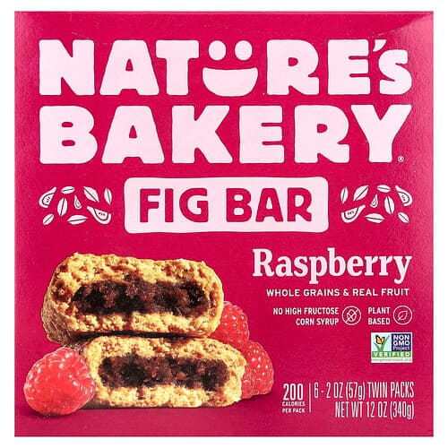 Nature's Bakery, Figenbar, hindbær, 6 dobbeltpakker, 57 g pr. stk.