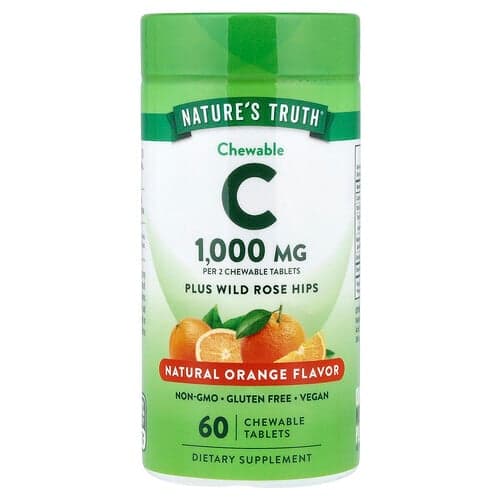 Nature's Truth, Tyggetabletter C Plus Vilde Hyben, Naturlig Appelsin, 60 Tyggetabletter