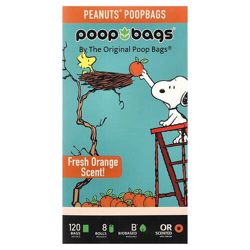 Original Poop Bags, Peanuts®, appelsin, 8 ruller, 15 poser pr. stk.