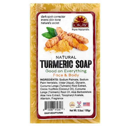 Okay Pure Naturals, Naturlig gurkemeje sæbestykke, ansigt og krop, 155 g