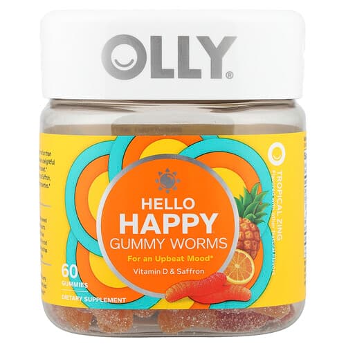 OLLY, Hej Happy, vingummiorme, tropisk zing, 60 vingummier