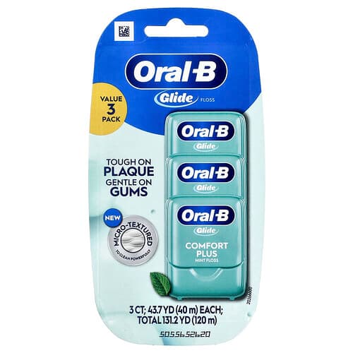 Oral-B, Glide, Comfort Plus tandtråd, mintgrøn, 3-pak, 43,7 yards (40 m) pr. stk.