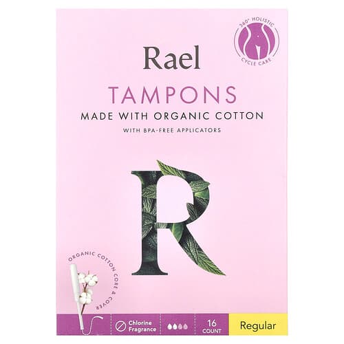 Rael, Økologiske bomuldstamponer, almindelige, parfumefri, 16 stk.