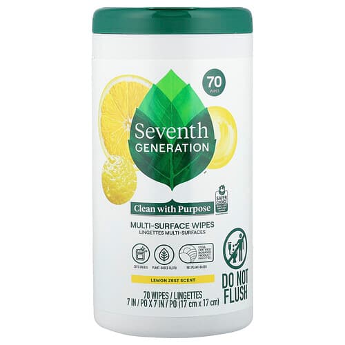 Seventh Generation, Multi-overflade vådservietter, citronskal, 70 vådservietter